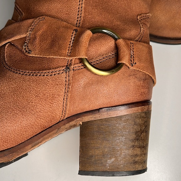 Johnston & Murphy Mid Calf Brown Leather Moto Style Pull On Harness Boots Size 8 - Picture 4 of 16